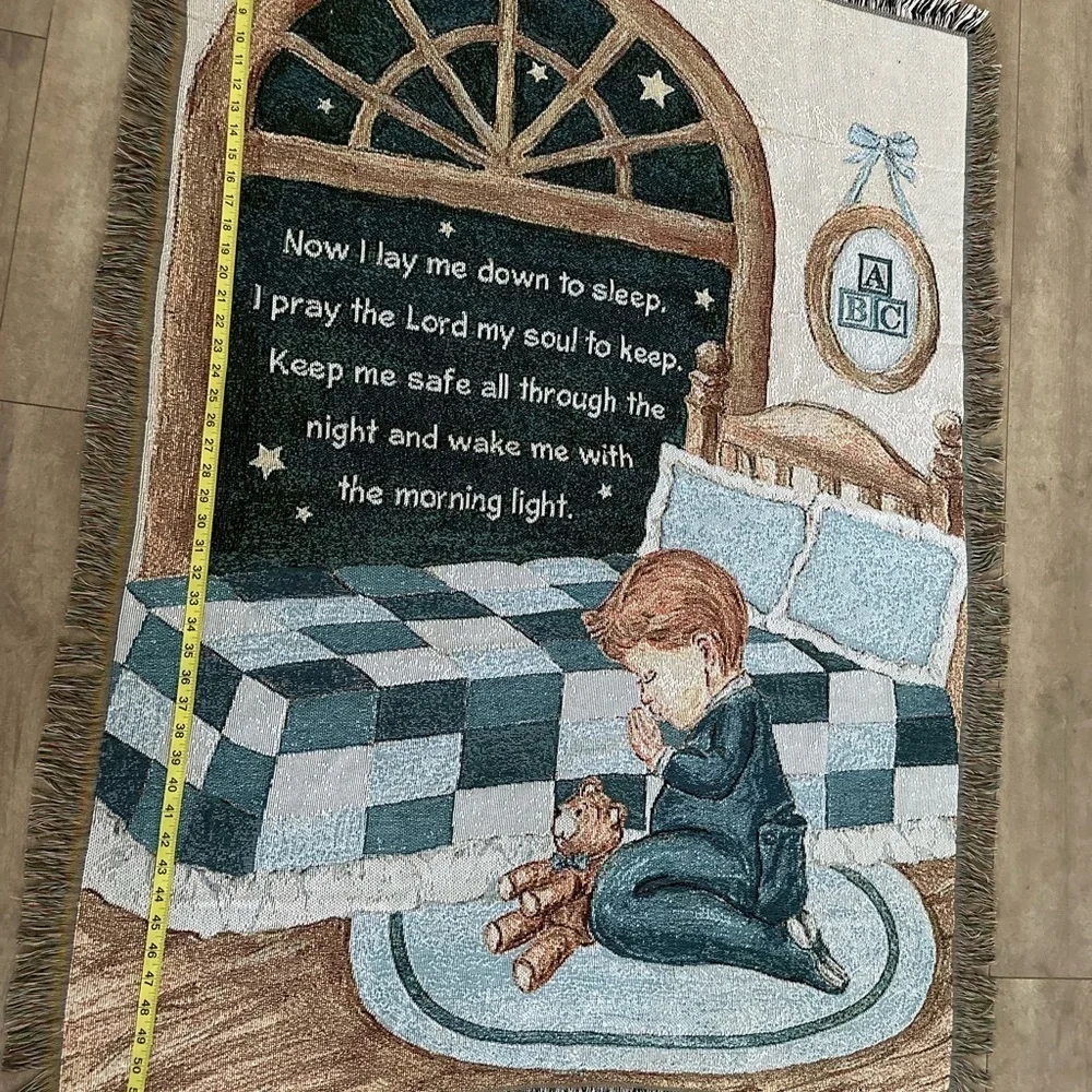 Children's Bedtime Prayer Throw Blanket Now I Lay Me Down to Sleep Boy Tapestry